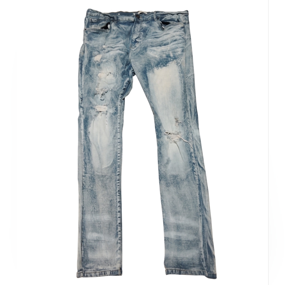 Evolution In Design Skinny Jeans Faded Light Wash Ripped Denim Size 42X34 Mens